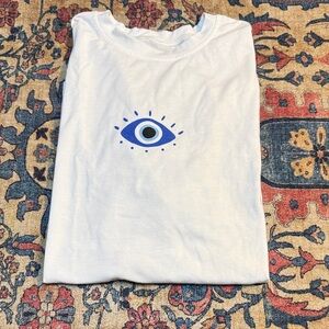 White Tee with Blue Eye Graphic